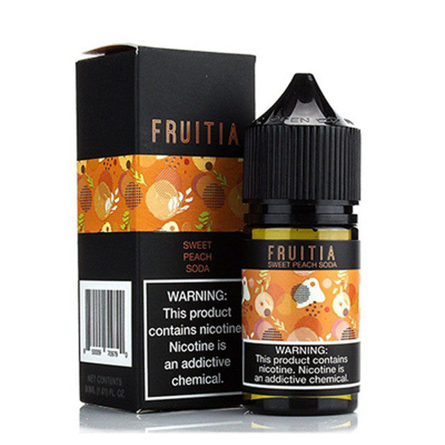 Fresh Farms FRUITIA Salt Series E-Liquid 30mL (Salt Nic) | Sweet Peach Soda with packaging