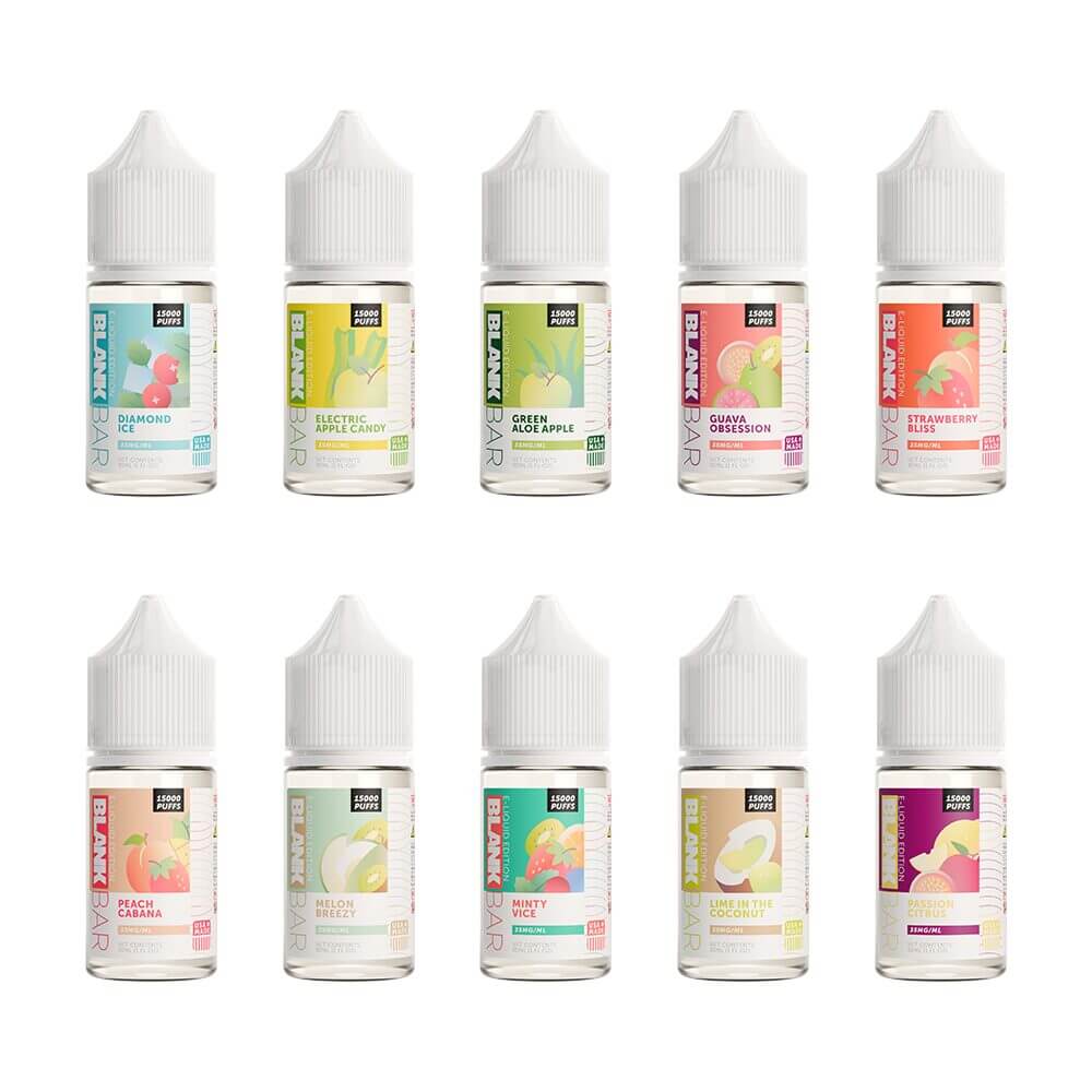 Blank Bar 15000 Puff Salt Series E-Liquid 30mL (Salt Nic) Group Photo