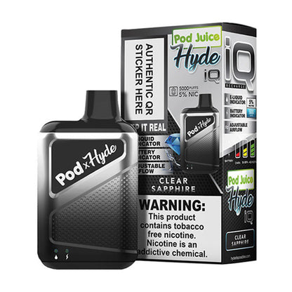 Hyde IQ Pod Juice Disposable 5000 Puffs 8mL 50mg | MOQ 10 | Clear Sapphire with Packaging