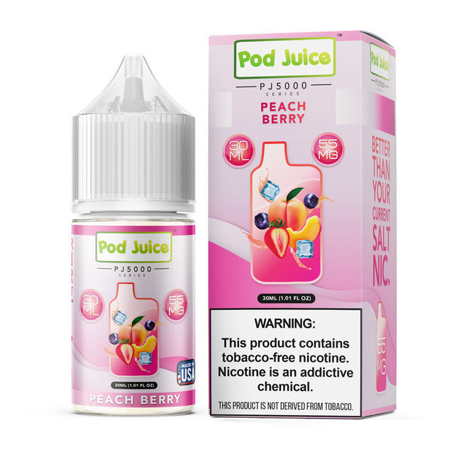 Pod Juice TFN PJ5000 Salt Series E-Liquid 30mL | Peach Berry with packaging