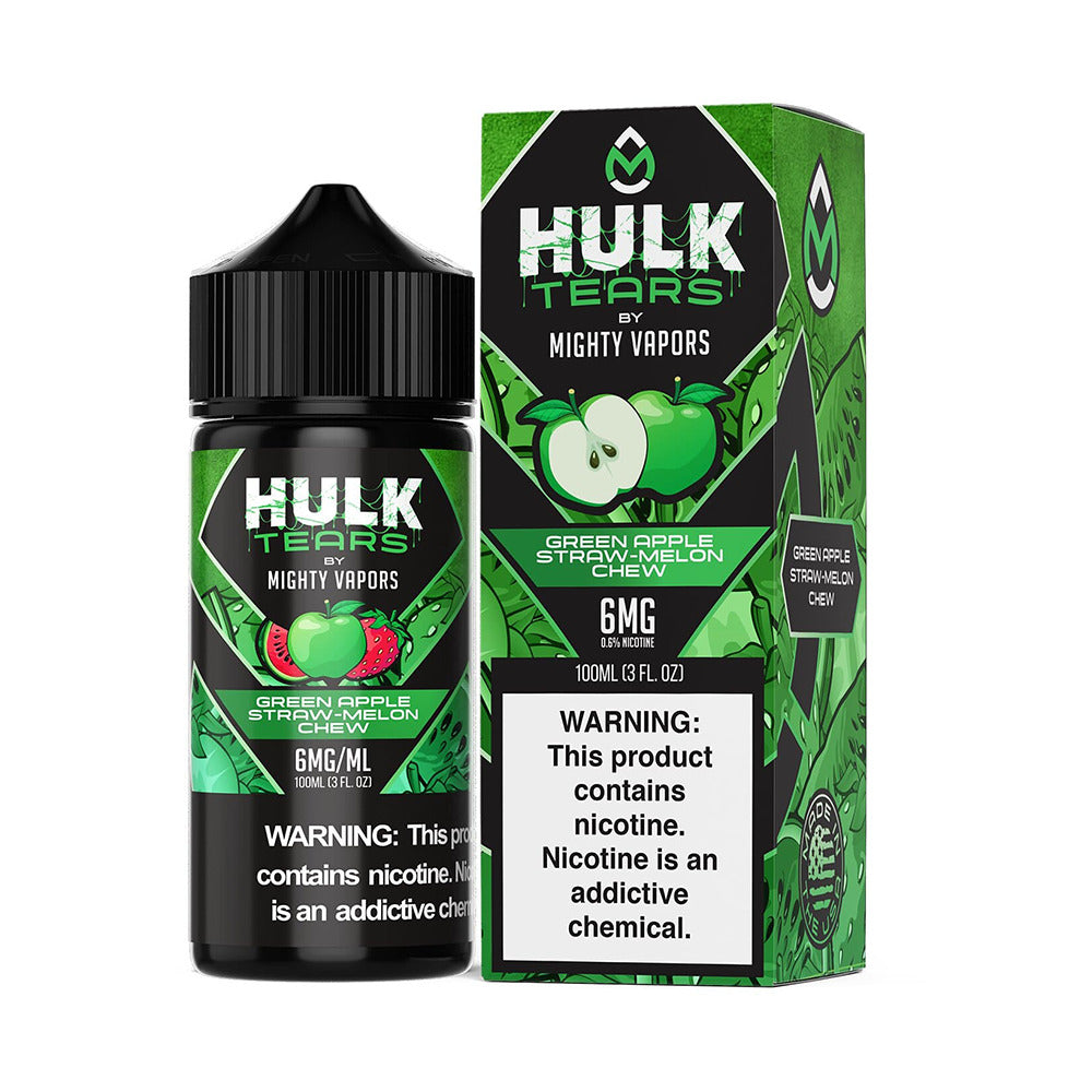 Mighty Vapors Hulk Tears E-Juice 100mL (Freebase) | Green Apple Straw Melon Chew