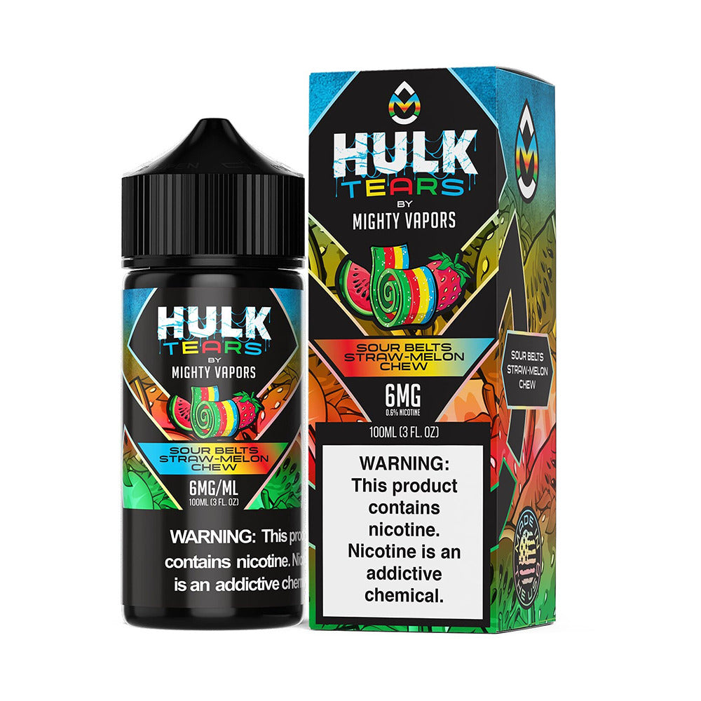 Mighty Vapors Hulk Tears E-Juice 100mL (Freebase) | Sour Belts Straw Melon Chew