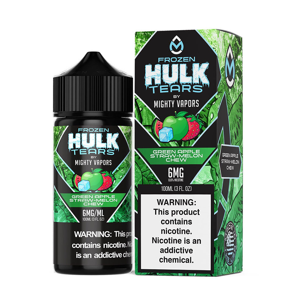 Mighty Vapors Hulk Tears E-Juice 100mL (Freebase) | Frozen Green Apple Straw Melon Chew