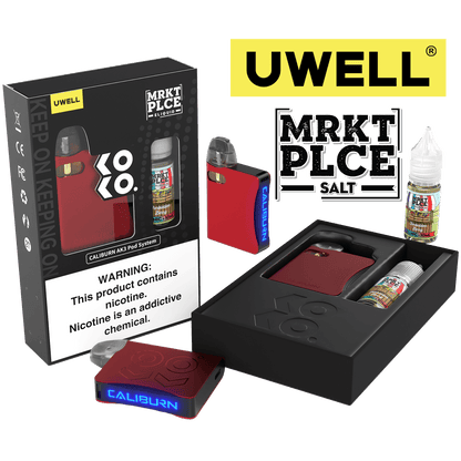 Uwell Caliburn AK3 Kit + A3S 0.8ohm Pods (x2) + Daddy’s Vapor 10mL Salts 50mg Color: Red Flavor: Forbidden Berry 50mg