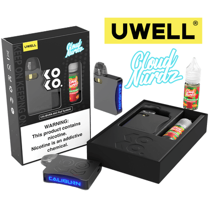 Uwell Caliburn AK3 Kit + A3S 0.8ohm Pods (x2) + Daddy’s Vapor 10mL Salts 50mg Color: Grey Flavor: Sour Watermelon Strawberry 50mg