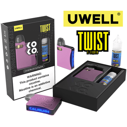 Uwell Caliburn AK3 Kit + A3S 0.8ohm Pods (x2) + Daddy’s Vapor 10mL Salts 50mg Color: Pink Flavor: Berry Medley Lemonade