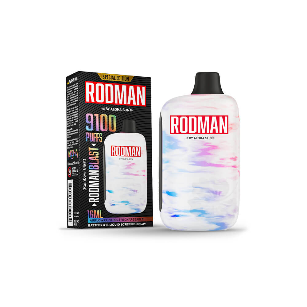 Aloha Sun Rodman Disposable 9100 Puffs 16mL 50mg | MOQ 10 Rodman Blast Rainbow Blast