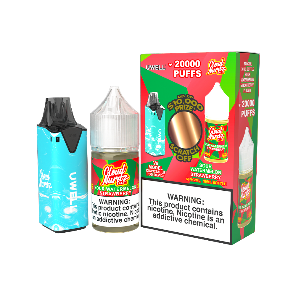 Collab Bundle – Uwell V6 Disposable Device + Daddy’s Vapor 30mL Juice | Color: Blue Flavor: Sour Watermelon Strawberry