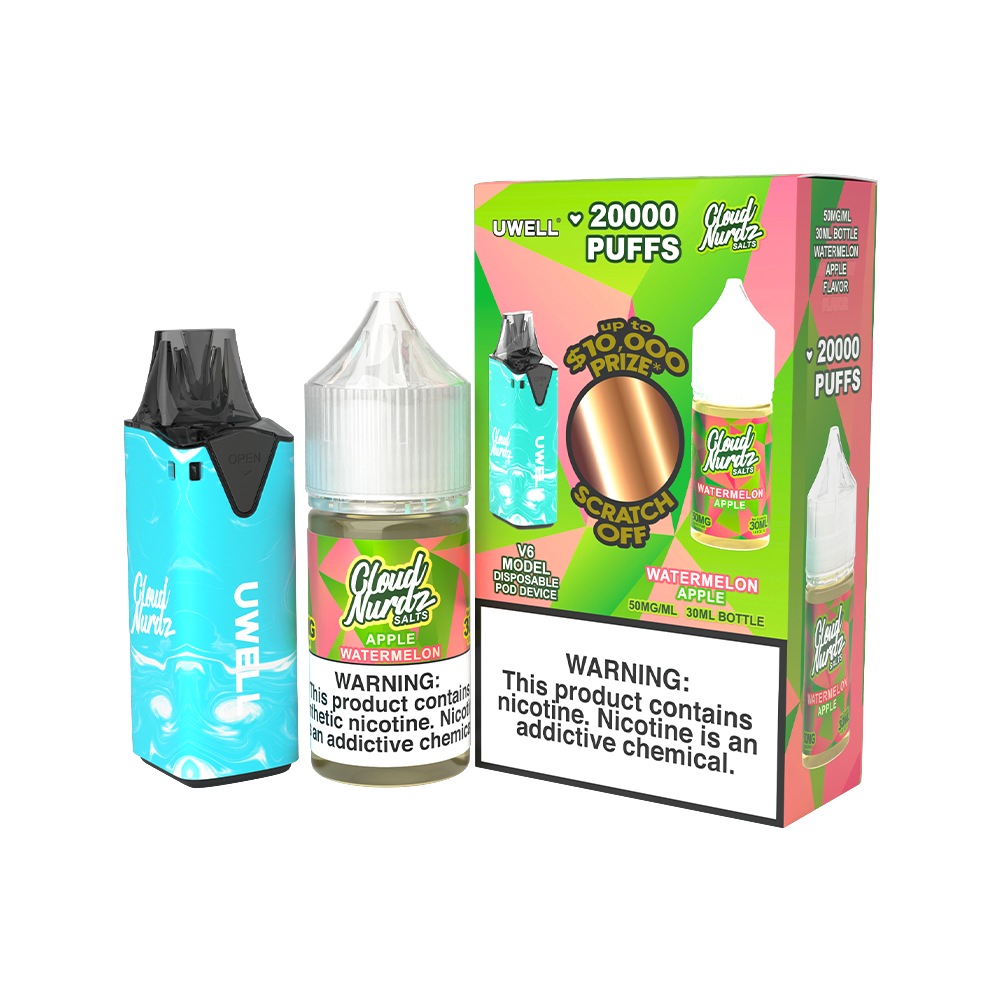 Collab Bundle – Uwell V6 Disposable Device + Daddy’s Vapor 30mL Juice | Color: Blue Flavor: Watermelon Apple