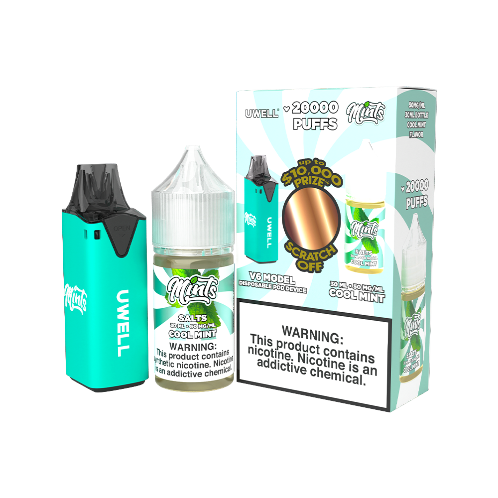 Collab Bundle – Uwell V6 Disposable Device + Daddy’s Vapor 30mL Juice | Color: Cyan Flavor: Peppermint