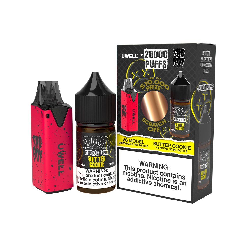 Collab Bundle – Uwell V6 Disposable Device + Daddy’s Vapor 30mL Juice | Color: Red Flavor: Custard Cookie