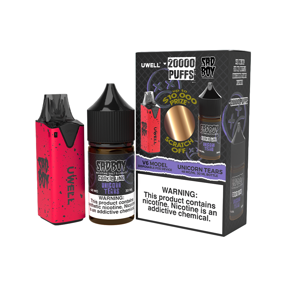 Collab Bundle – Uwell V6 Disposable Device + Daddy’s Vapor 30mL Juice | Color: Red Flavor: Unicorn Tears