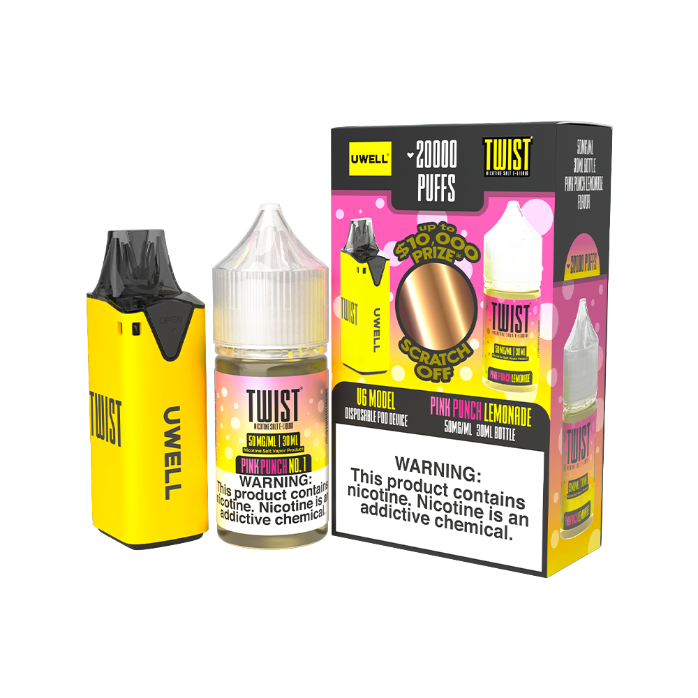 Collab Bundle – Uwell V6 Disposable Device + Daddy’s Vapor 30mL Juice | Color: Yellow Flavor: Pink Punch Lemonade