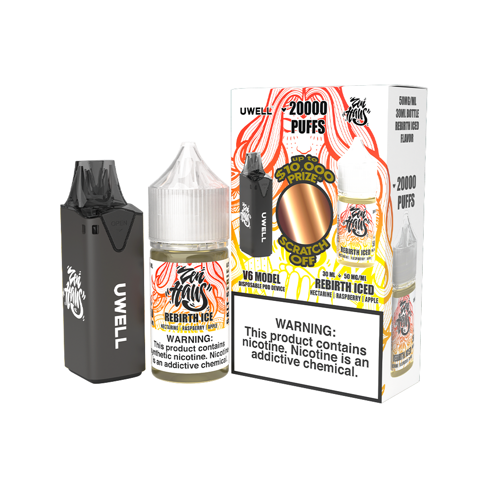 Collab Bundle – Uwell V6 Disposable Device + Daddy’s Vapor 30mL Juice | Color: Black Flavor: Rebirth Iced