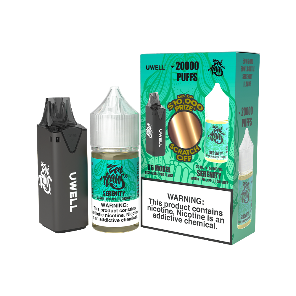 Collab Bundle – Uwell V6 Disposable Device + Daddy’s Vapor 30mL Juice | Color: Black Flavor: Serenity