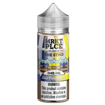 MRKT PLCE Series E-Liquid 100mL (Freebase) | Iced Blue Punch Berry with packaging 