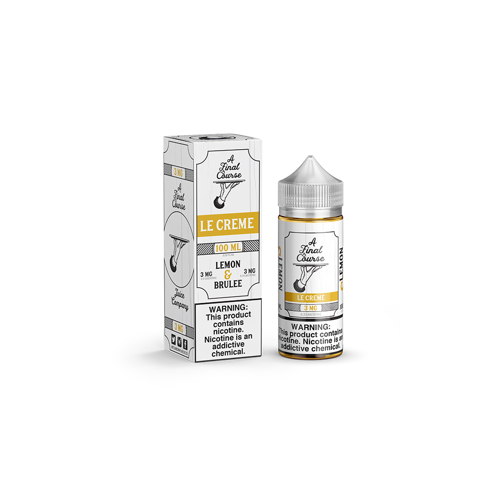 A Final Course E-Liquid 100mL (Freebase) Le Creme with packaging