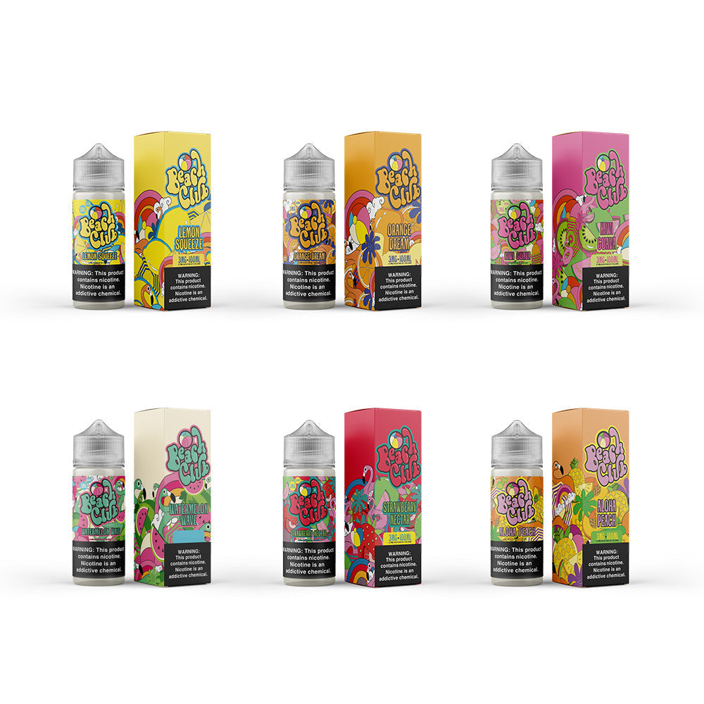 Beach Club E-Liquid 100mL (Freebase) | Group Photo with Packaging