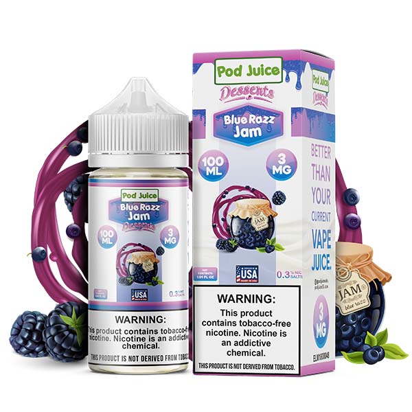 Pod Juice Series E-Liquid 100mL (Freebase) | Blue Razz Jam with Packaging