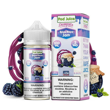 Pod Juice Series E-Liquid 100mL (Freebase) | Blue Razz Jam with Packaging