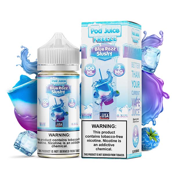 Pod Juice Series E-Liquid 100mL (Freebase) | blue Razz Slushy Freeze with Packaging