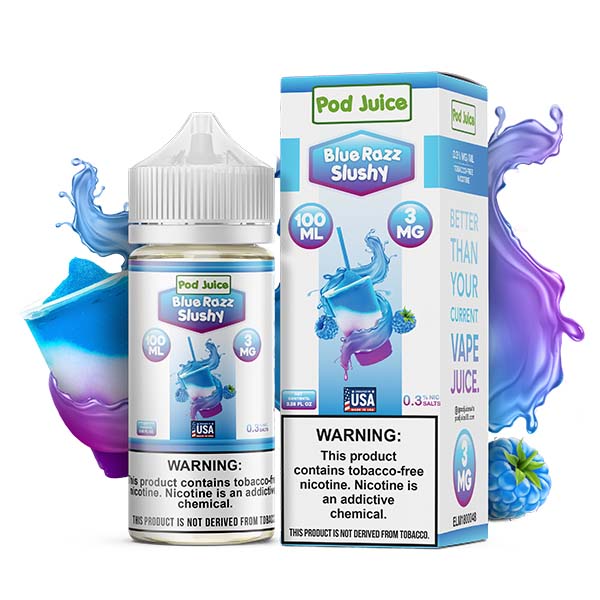 Pod Juice Series E-Liquid 100mL (Freebase) | blue Razz Slushy with Packaging