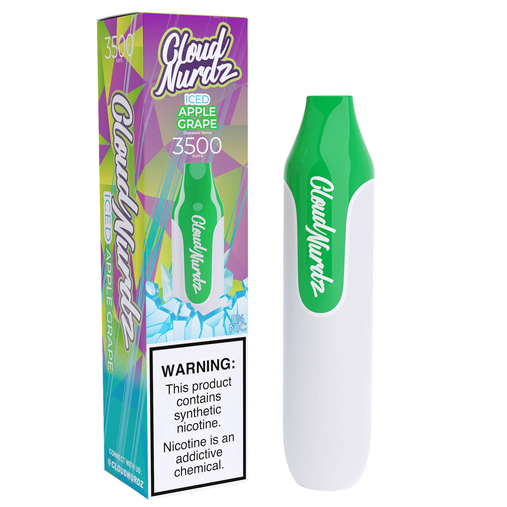 Cloud Nurdz Disposable 3500 Puffs 10mL 50mg | MOQ 10 | Apple Grape Iced