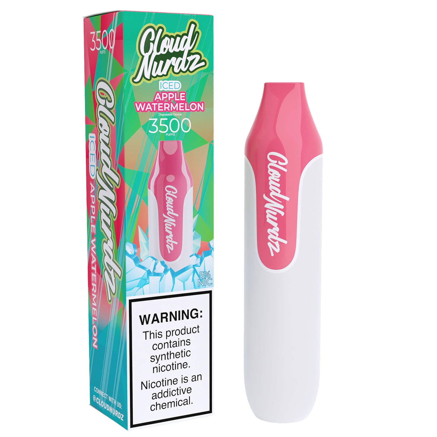 Cloud Nurdz Disposable 3500 Puffs 10mL 50mg | MOQ 10 | Apple Watermelon  ICED