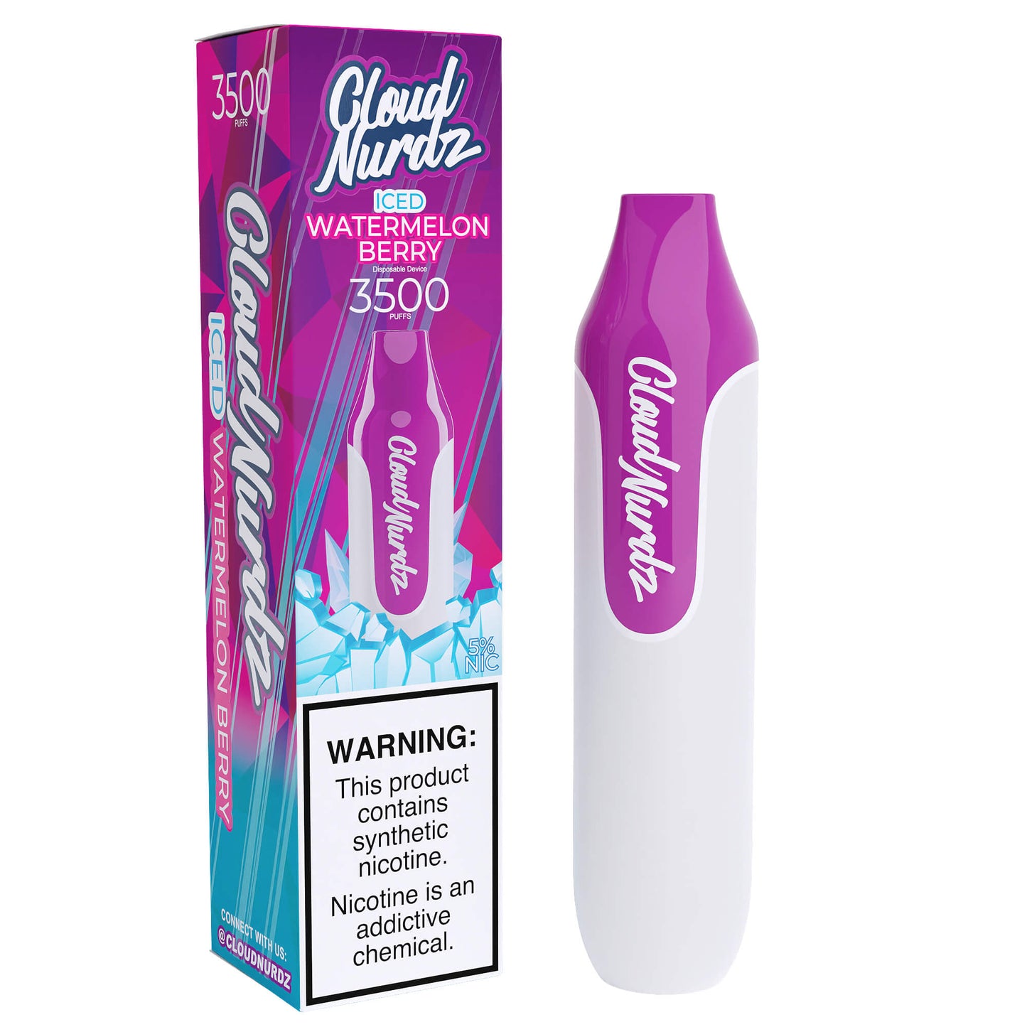 Cloud Nurdz Disposable 3500 Puffs 10mL 50mg | MOQ 10 | Watermelon Berry Iced