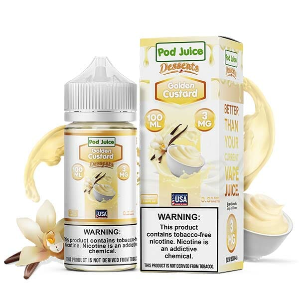 Pod Juice Series E-Liquid 100mL (Freebase) |  Golden Custard with Packaging