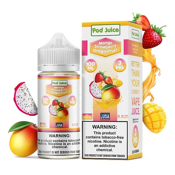 Pod Juice Series E-Liquid 100mL (Freebase) | Mango Strawberry Dragonfruit with Packaging