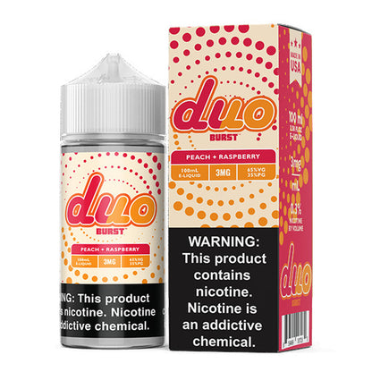 Burst Duo Series E-Liquid 100mL Freebase | Peach Raspberry with packaging