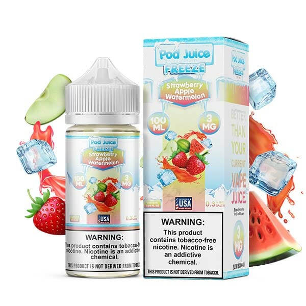 Pod Juice Series E-Liquid 100mL (Freebase) | Strawberry Apple Watermelon freeze with Packaging