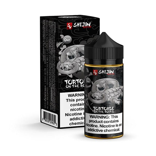 Shijin Vapor Series E-Liquid 100mL (Freebase) | Tortoise On The Rocks Raspberry Apple Sherbet Spearmint Bubblegum with packaging