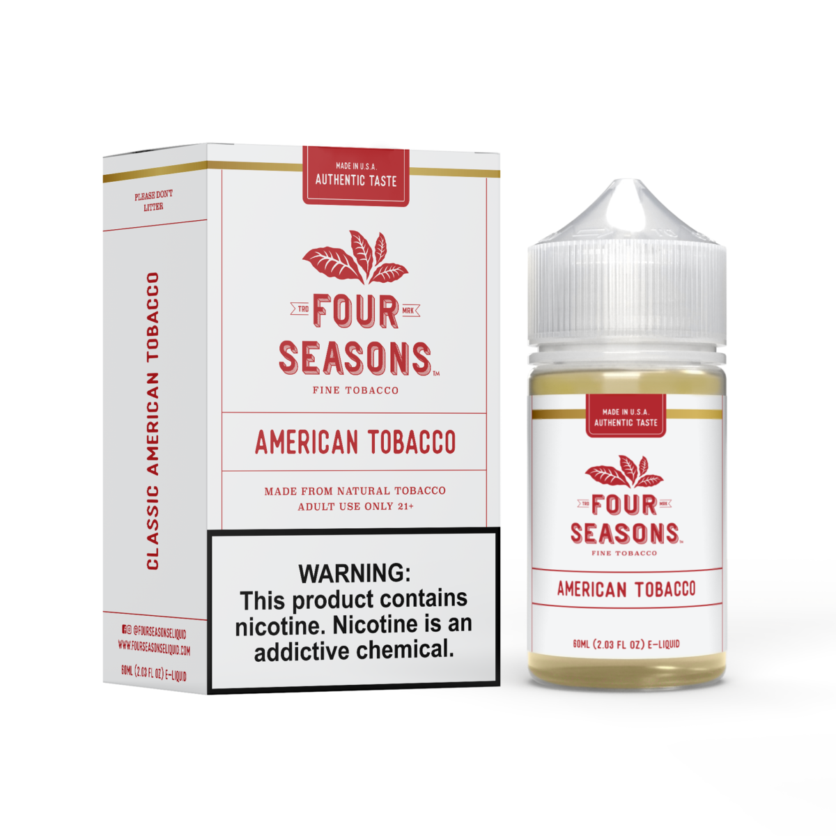 Four Seasons E-Liquid 60mL (Freebase) | American Tobacco with Packaging