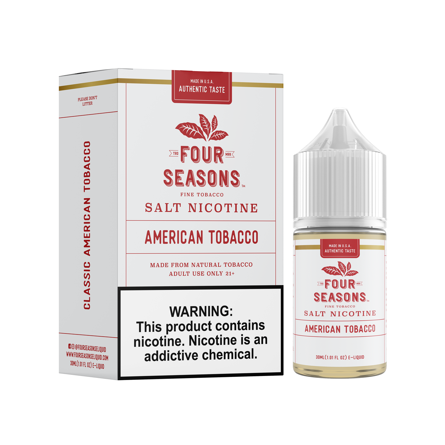 Four Seasons Salt Series E-Liquid 30mL  (Salt Nic) | American Tobacco with Packaging