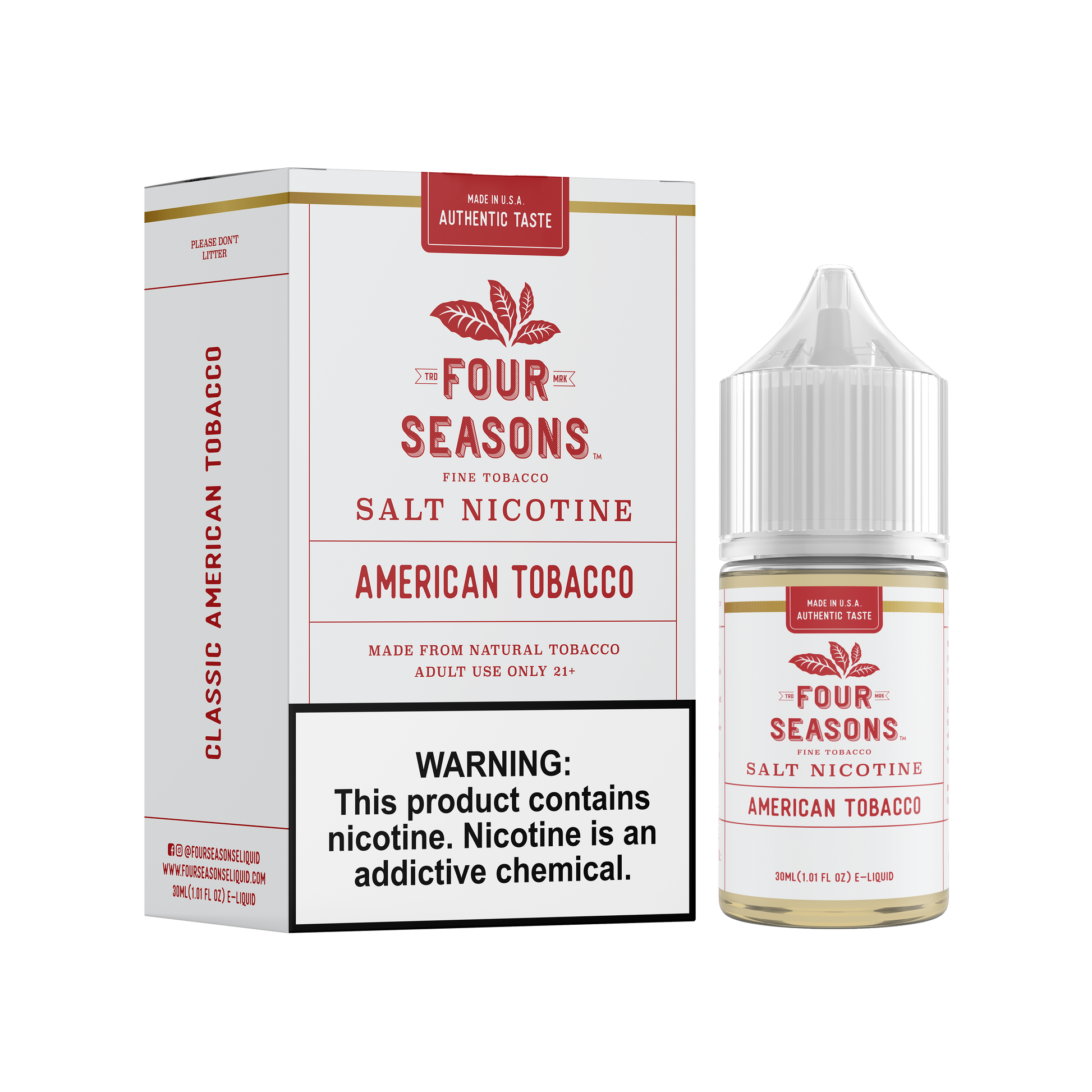 Four Seasons Salt Series E-Liquid 30mL  (Salt Nic) | American Tobacco with Packaging