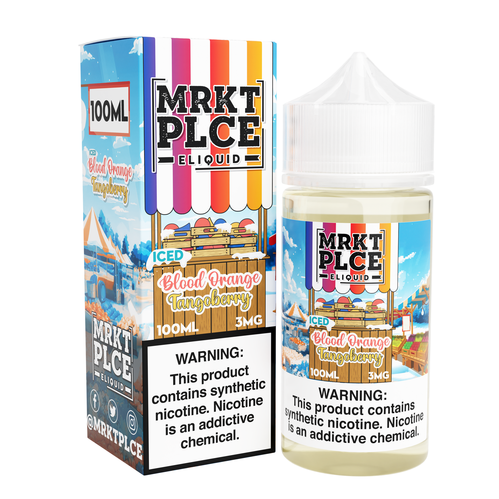 MRKT PLCE Series E-Liquid 100mL (Freebase) |  Iced Blood Orange Tangoberry with packaging