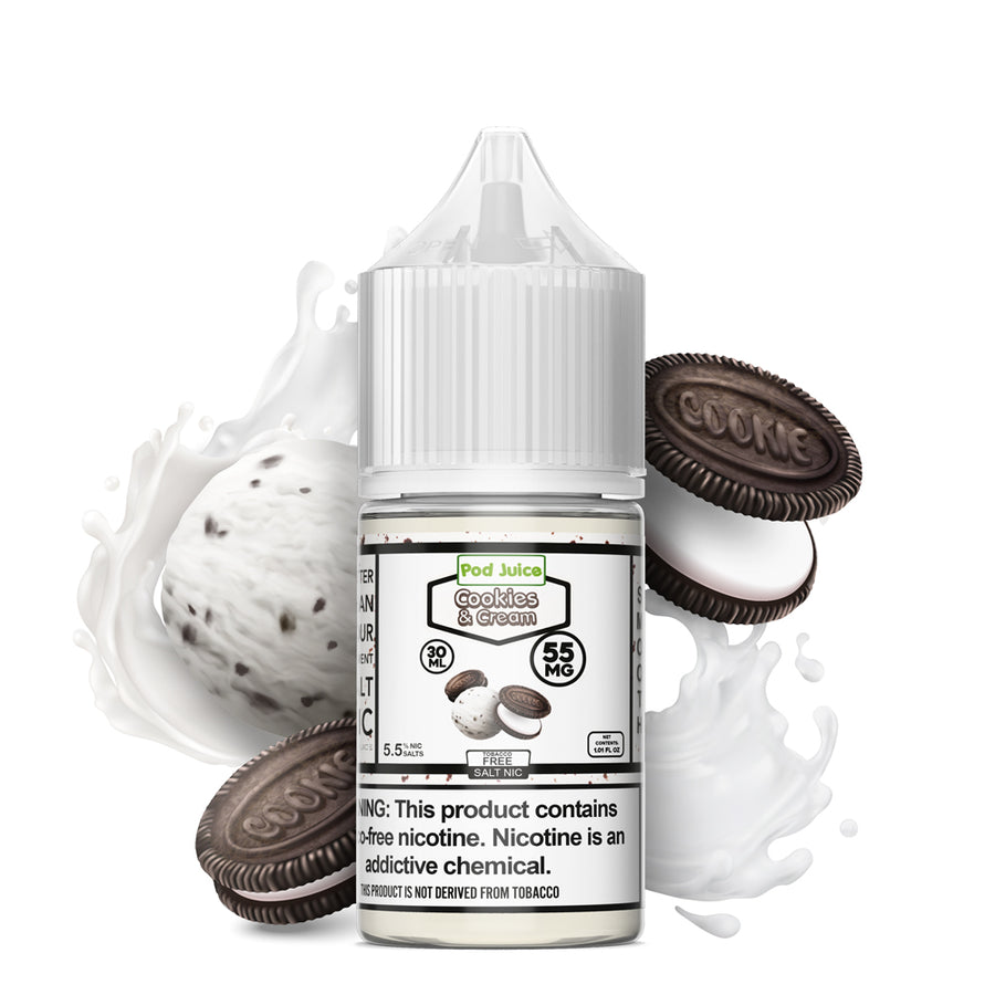 Pod Juice Salt Series E-Liquid 30mL Cookies and Cream bottle