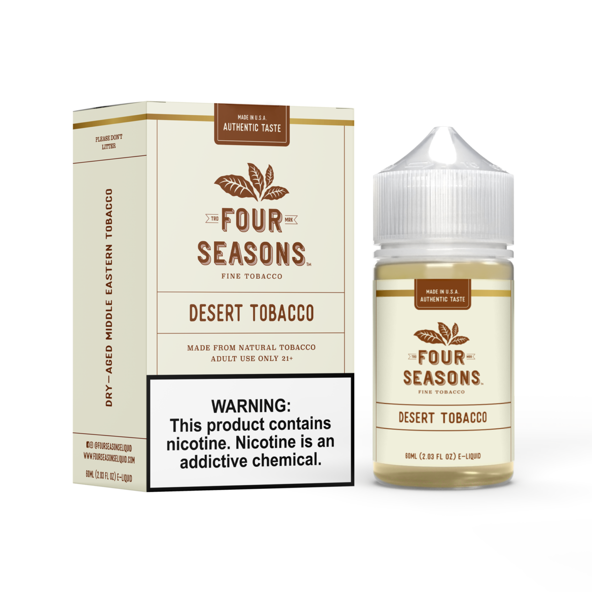 Four Seasons E-Liquid 60mL (Freebase) | Desert Tobacco with Packaging