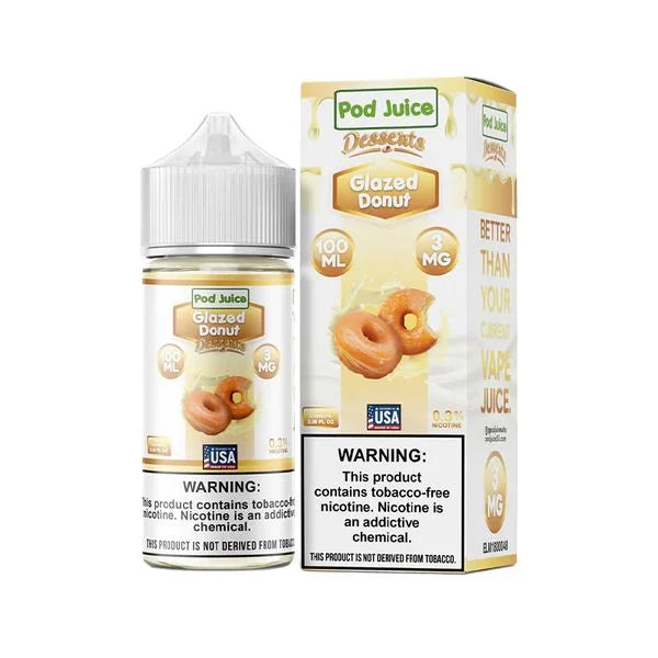 Pod Juice Series E-Liquid 100mL (Freebase) |  Glazed Donut with Packaging