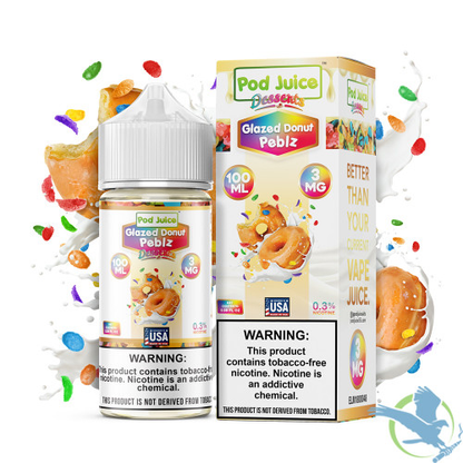 Pod Juice Series E-Liquid 100mL (Freebase) | Glazed Donut Peblz with Packaging