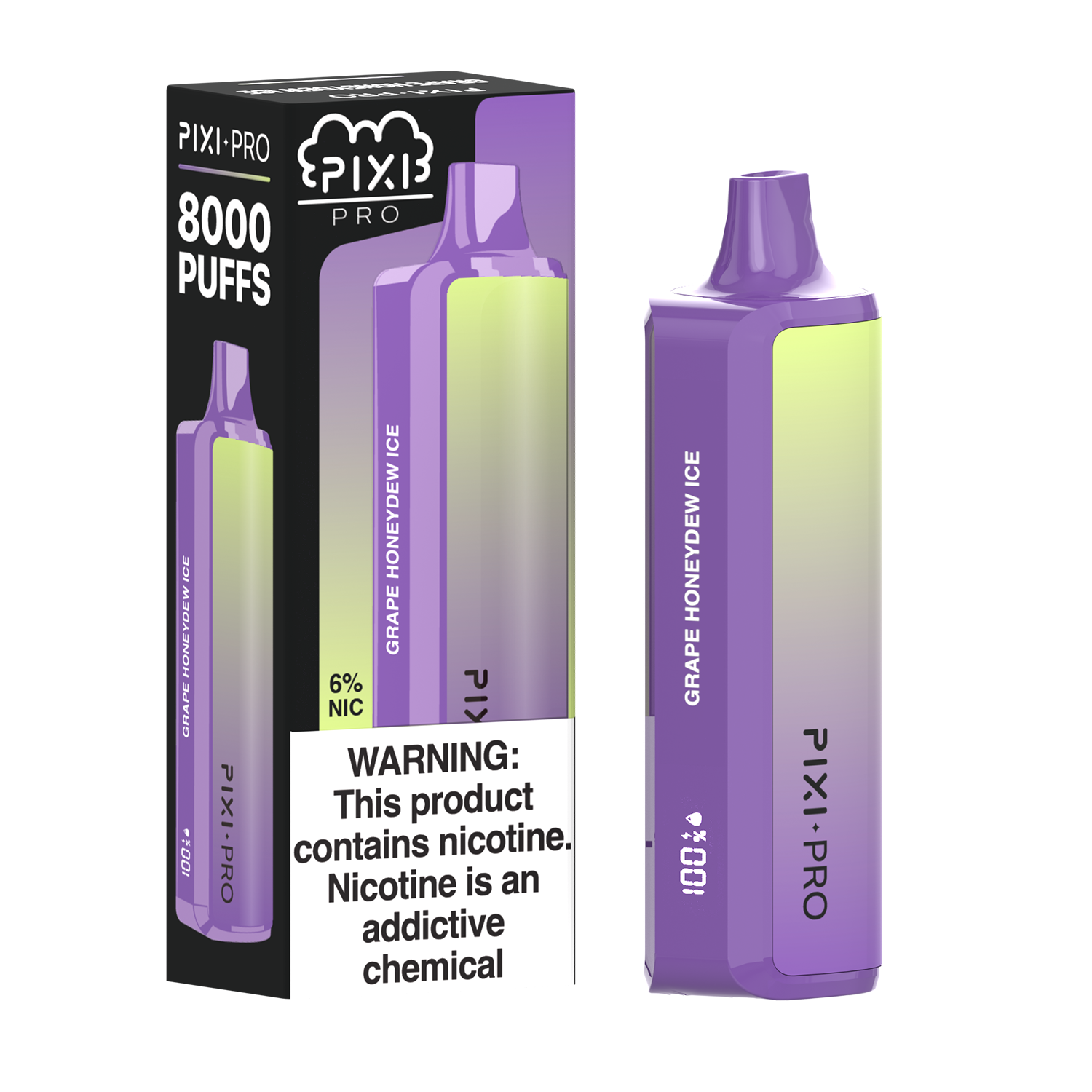 Grape Honeydew Ice Pixi Pro Disposable 8000 Puffs 14mL 60mg | MOQ 10pc