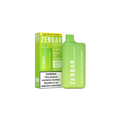 Zen Bar Disposable 6000 Puffs 13mL 50mg | MOQ 10 Green Apple Lychee Pomegranate with Packaging