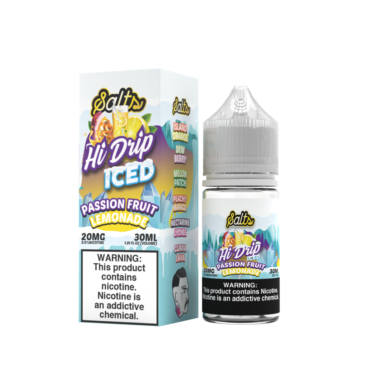 Hi-Drip Salt Series E-Liquid 30mL (Salt Nic) | Passion Fruit Lemonade Iced with packaging 