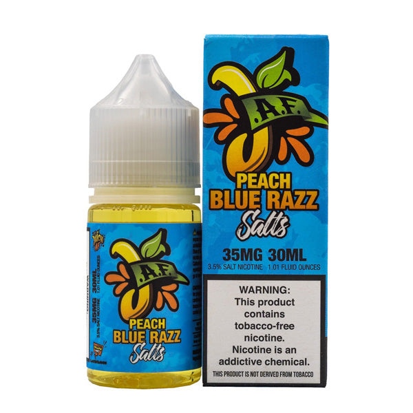 Juicy AF TFN Salt Series E-Liquid 30mL (Salt Nic) | Peach Blue Razz 2 with packaging