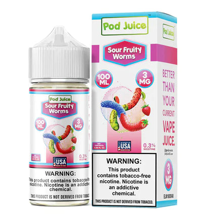 Pod Juice Series E-Liquid 100mL (Freebase) | Sour Fruity Worms with Packaging