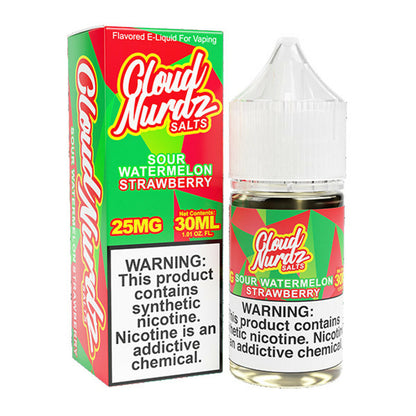 Cloud Nurdz Salt Series E-Liquid 30mL Sour Watermelon Strawberry with packagingh 