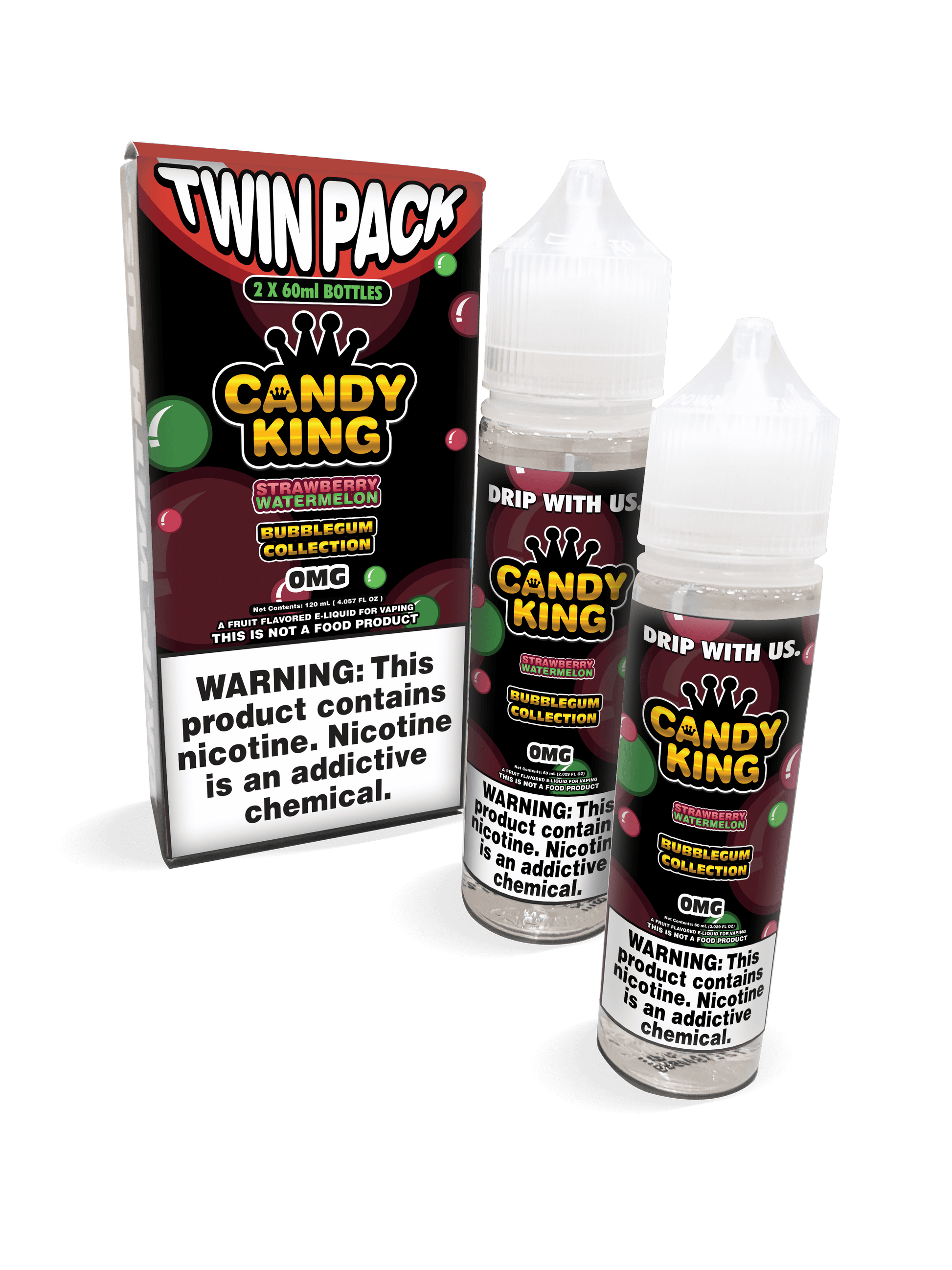 Candy King Bubblegum Series E-Liquid 120mL (Freebase) | Strawberry Watermelon with Packaging