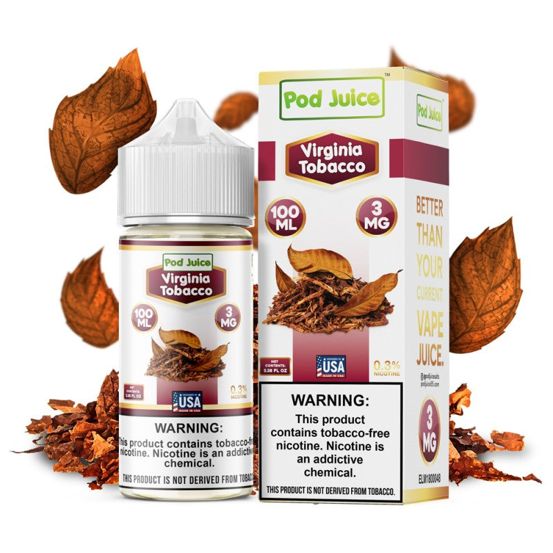 Pod Juice Series E-Liquid 100mL (Freebase) | Viriginia Tobacco with Packaging